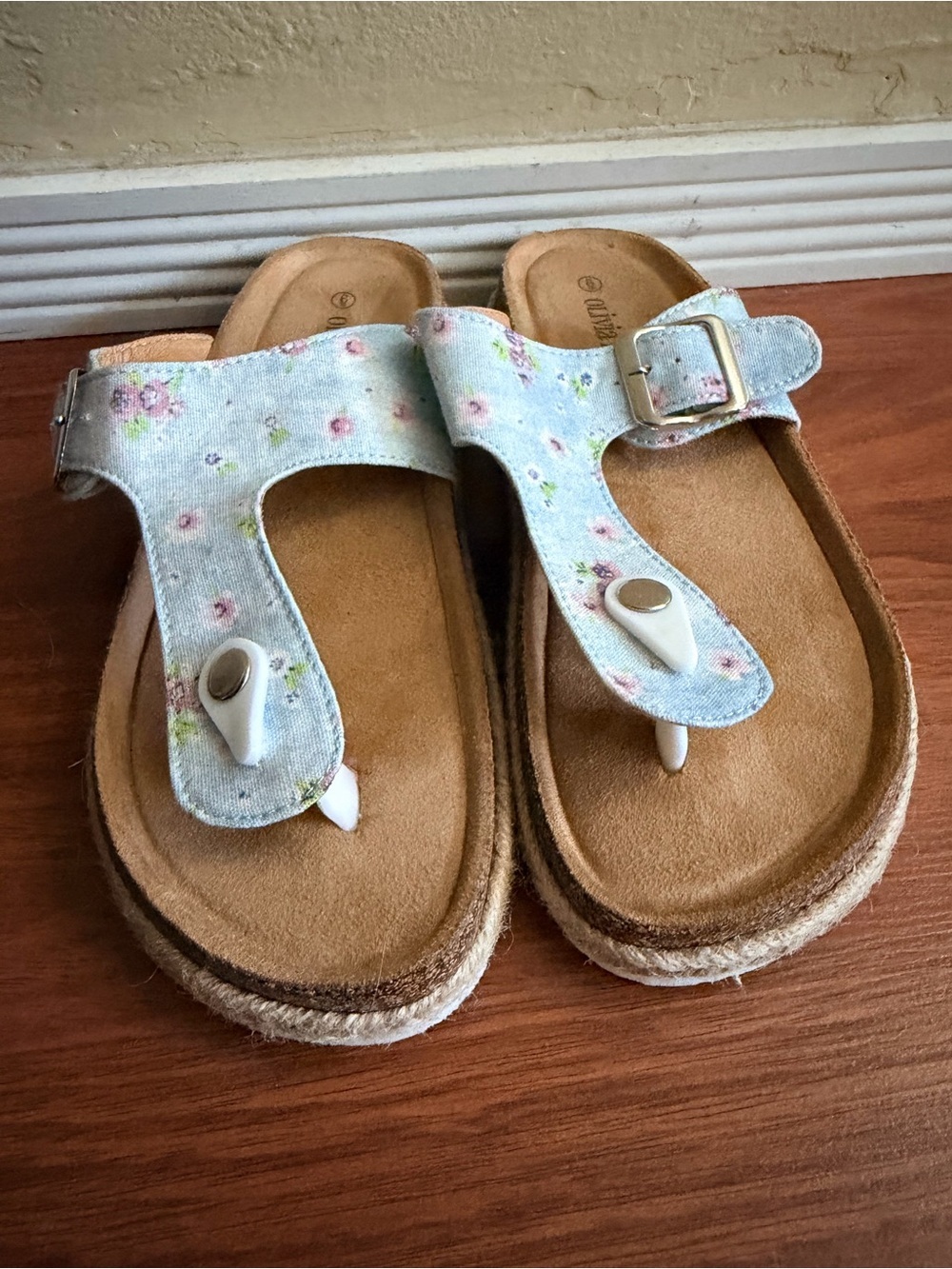 Olivia Miller Light Blue Floral Thong Sandals